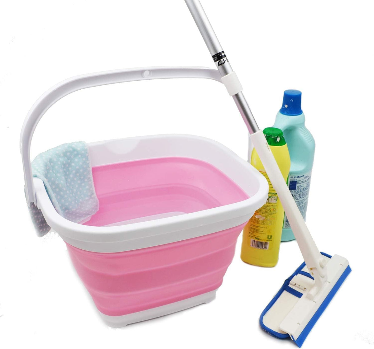 10L (2.6 Gallon) Collapsible Rectangular Handy Bucket (White/Pink (Set of 2))