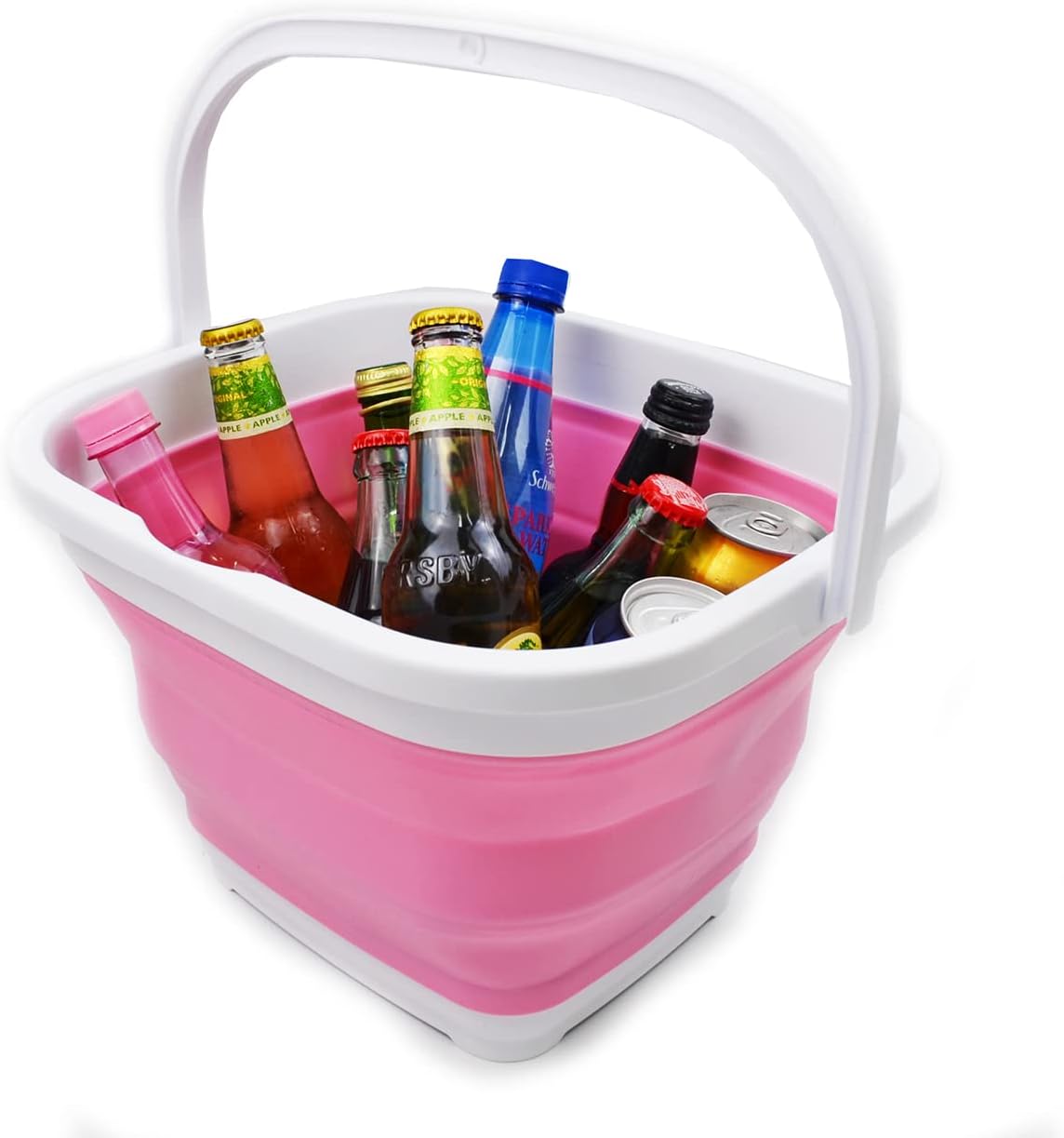 10L (2.6 Gallon) Collapsible Rectangular Handy Bucket (White/Pink (Set of 2))