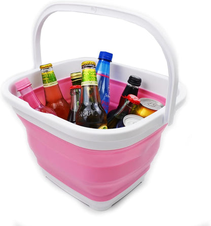 10L (2.6 Gallon) Collapsible Rectangular Handy Bucket (White/Pink (Set of 2))