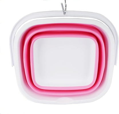 10L (2.6 Gallon) Collapsible Rectangular Handy Bucket (White/Pink (Set of 2))