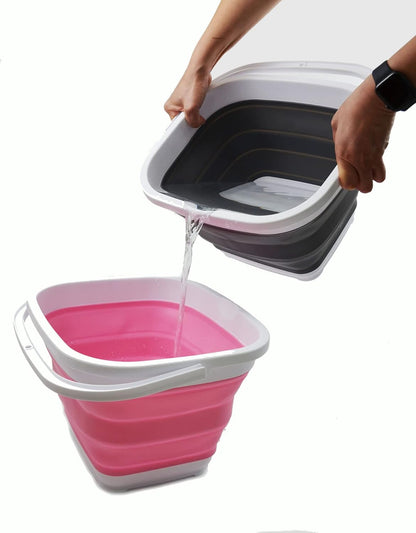 10L (2.6 Gallon) Collapsible Rectangular Handy Bucket (White/Pink (Set of 2))