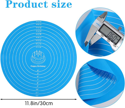 12 Inch Round Baking Mat 2PCS Silicone Cake Mat with Measurements