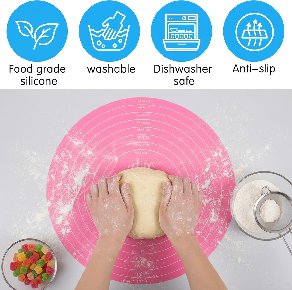 12 Inch Round Baking Mat 2PCS Silicone Cake Mat with Measurements