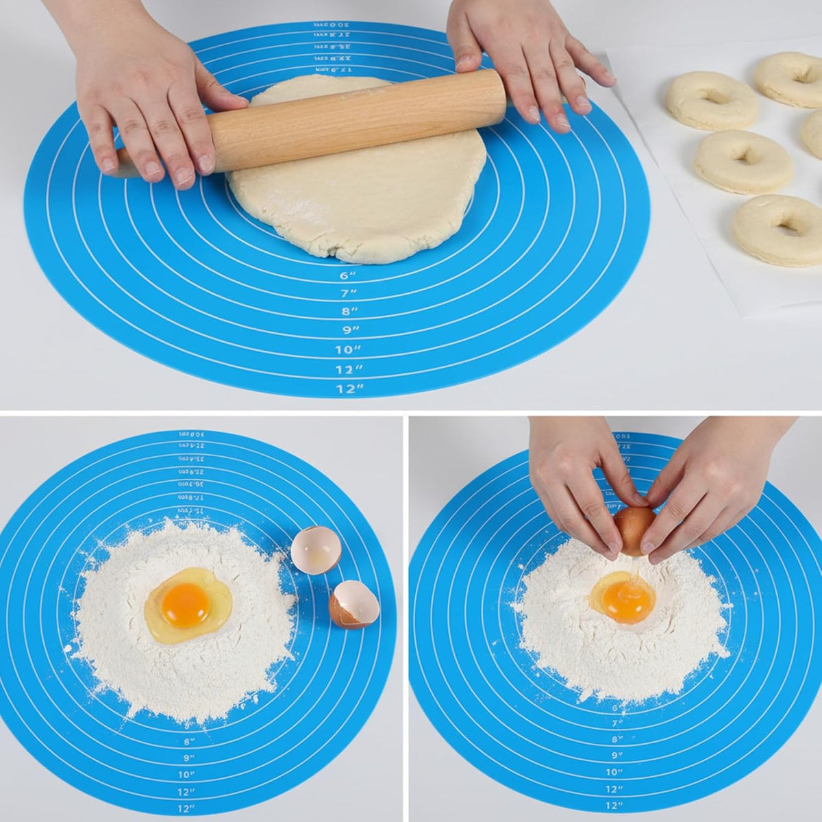 12 Inch Round Baking Mat 2PCS Silicone Cake Mat with Measurements