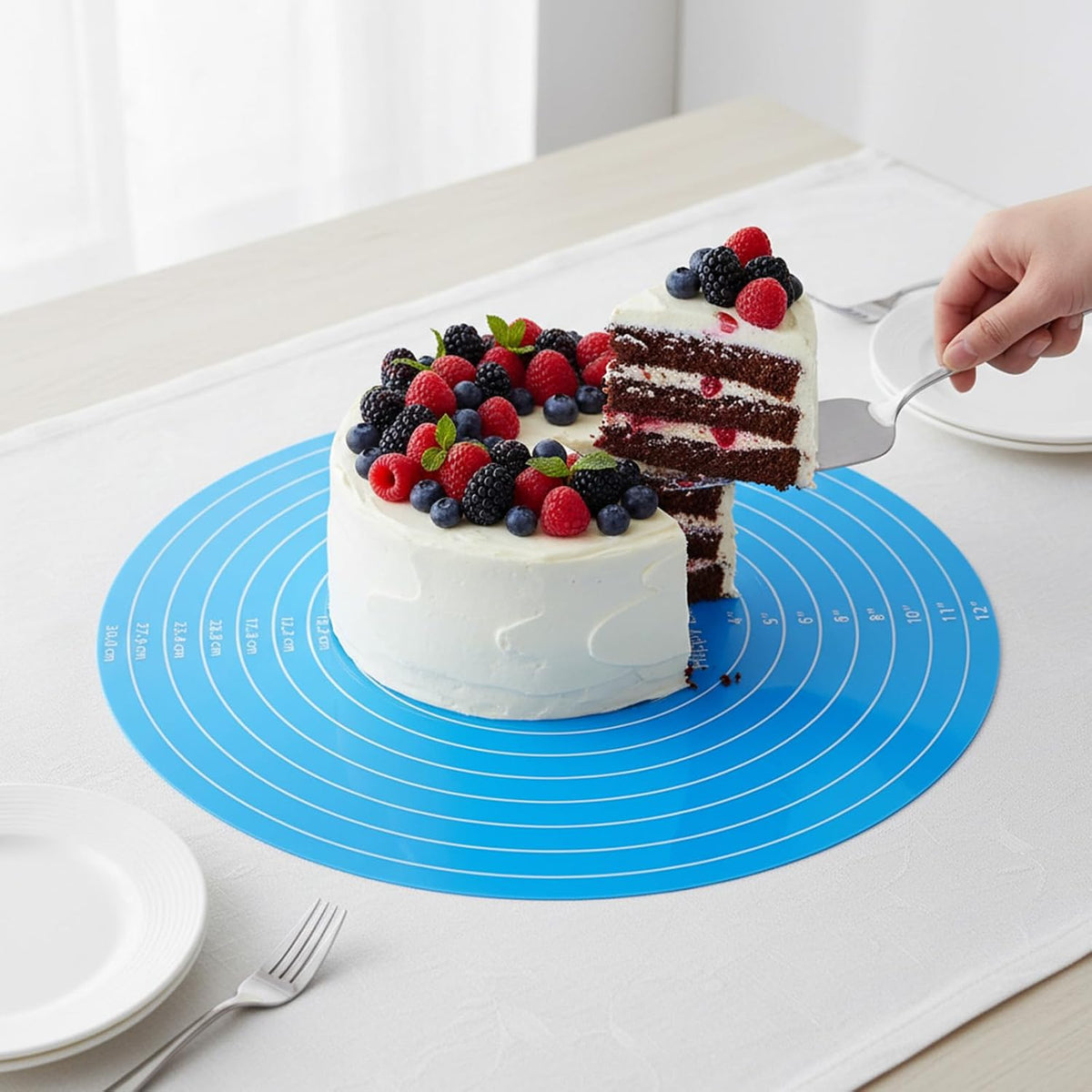 12 Inch Round Baking Mat 2PCS Silicone Cake Mat with Measurements
