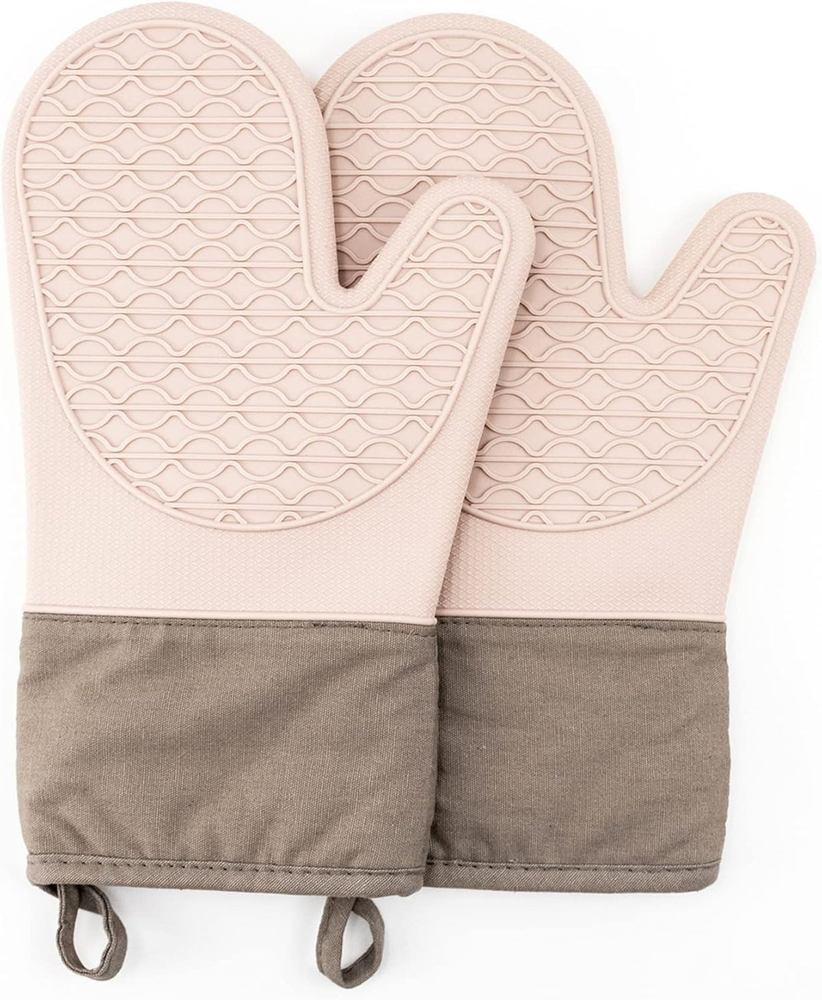 Silicone Oven Mitts Heat Resistant Oven Mitts Set with Soft Quilted Cotton Lining, Gloves Pot Holders and Oven Mitts Sets for Kitchen Cooking and BBQ, Easy Clean 2-Piece Set (Pink)