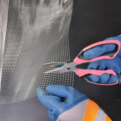 Heavy Duty 8'' Multipurpose Scissors with Protective Cover, Stainless Steel Serrated Blades, Easy Cutting Cardboard, Leather, Fabric, Wires (PINK)