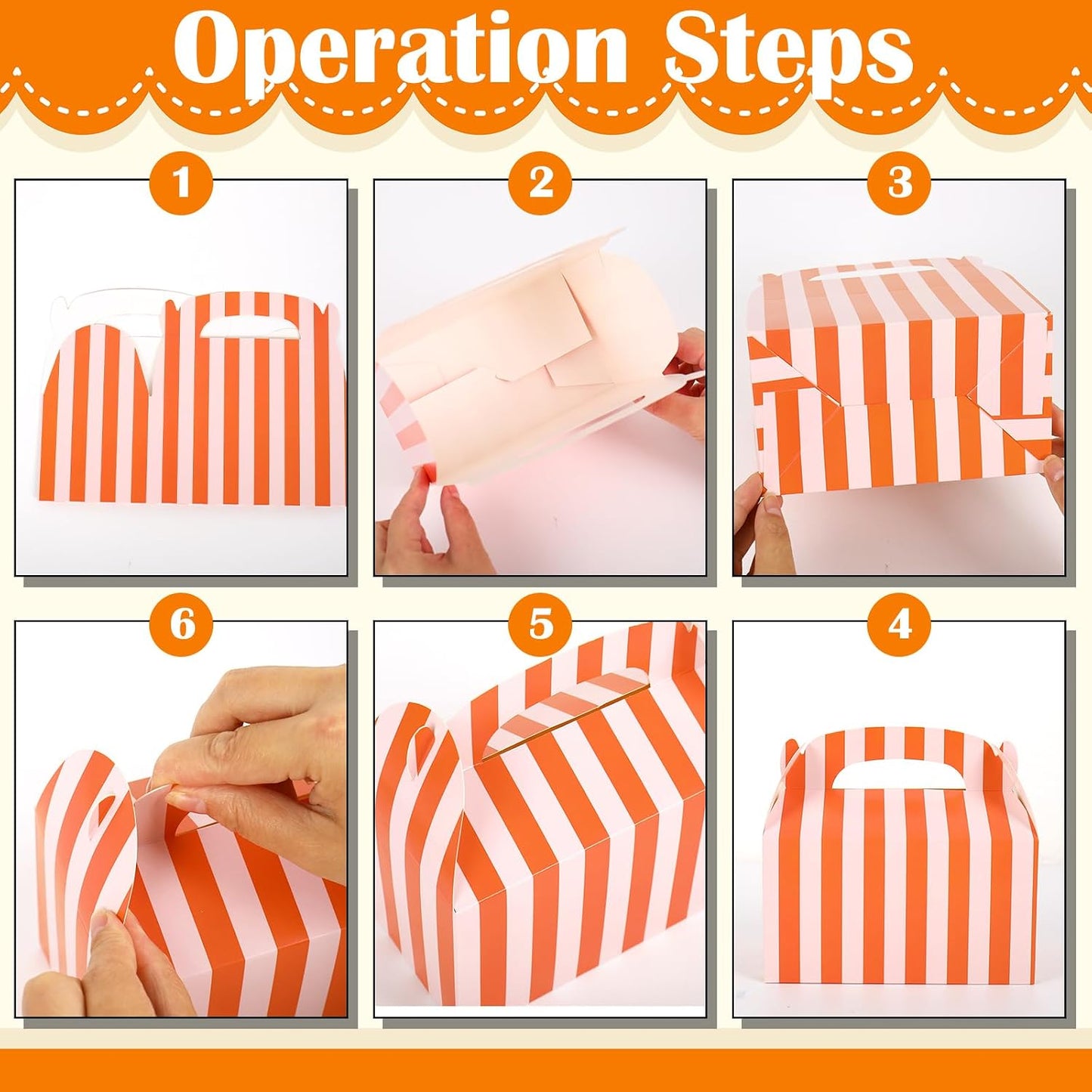 20 Pcs Striped Party Favor Boxes with Handles Pink Orange Striped Paper Treat Gable Boxes for Candy Cookies Small Gifts Summer Wedding Birthday Baby Shower Supplies