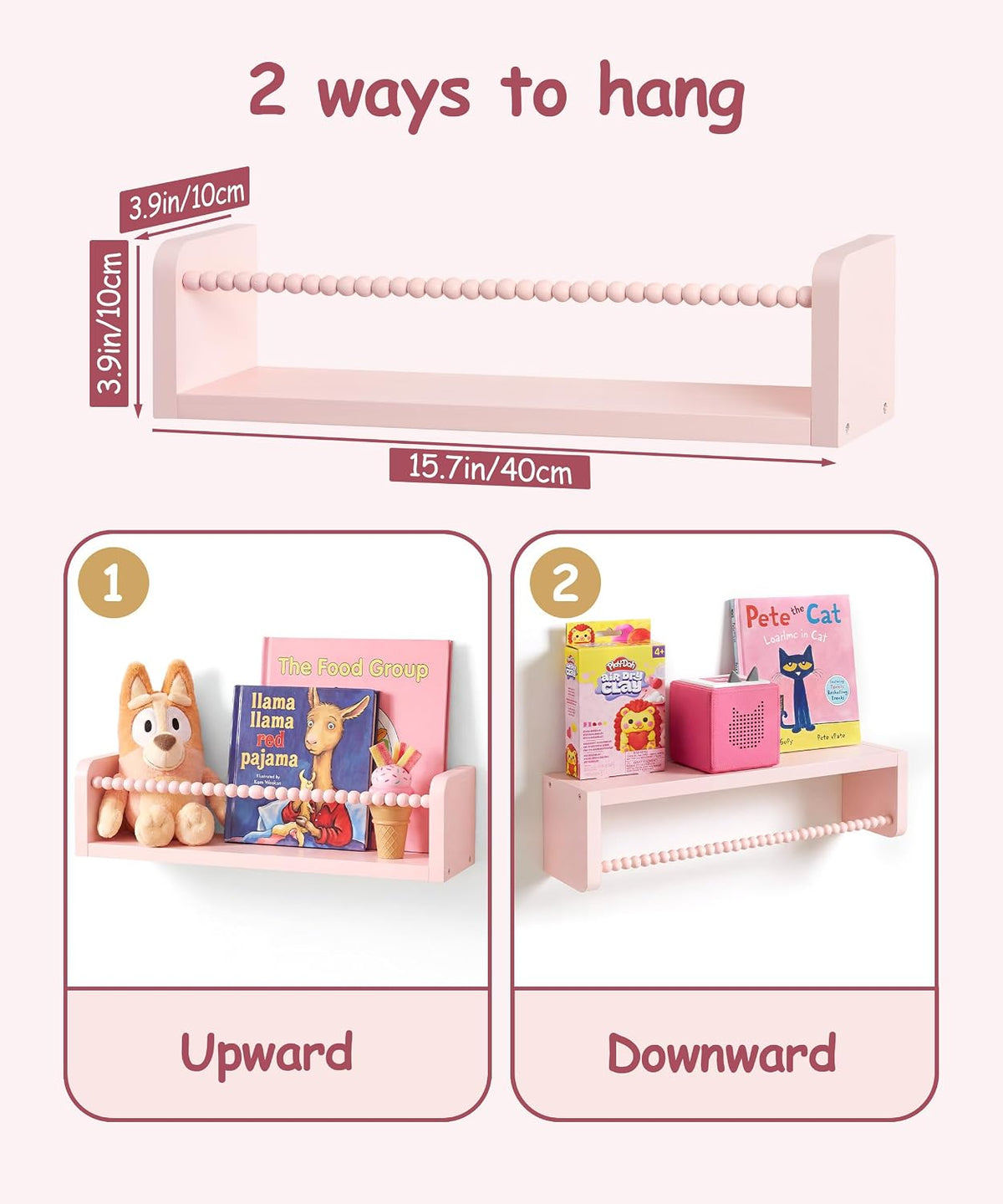 Nursery Book Shelves for Wall, Pink Shelf Bookshelf for Kids Rooms