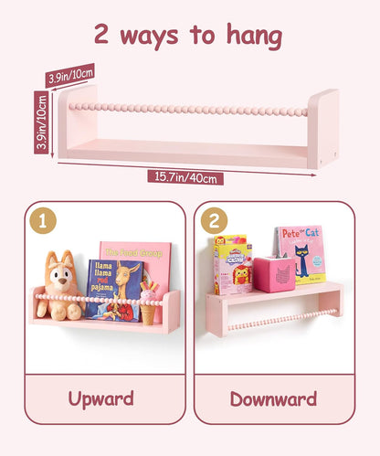 Nursery Book Shelves for Wall, Pink Shelf Bookshelf for Kids Rooms