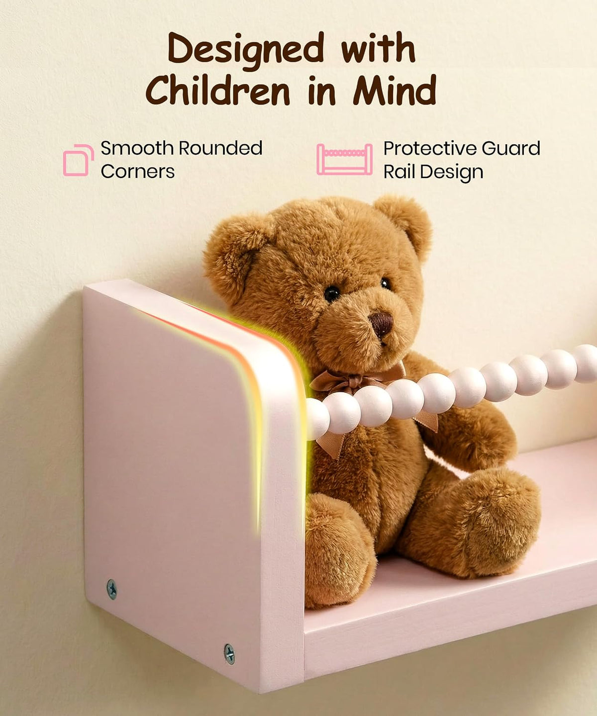 Nursery Book Shelves for Wall, Pink Shelf Bookshelf for Kids Rooms