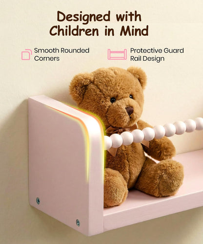 Nursery Book Shelves for Wall, Pink Shelf Bookshelf for Kids Rooms