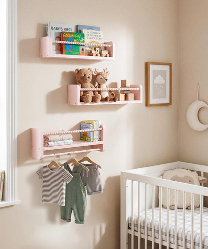 Nursery Book Shelves for Wall, Pink Shelf Bookshelf for Kids Rooms