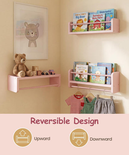 Nursery Book Shelves for Wall, Pink Shelf Bookshelf for Kids Rooms