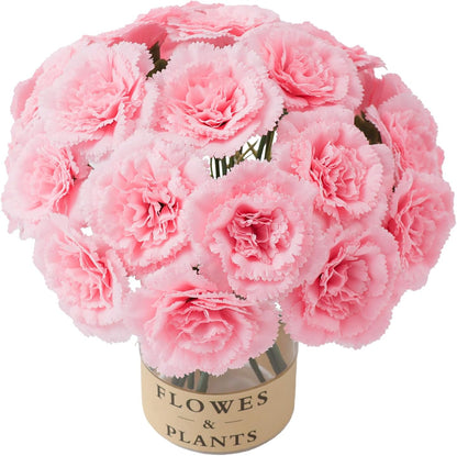 24Pcs Pink Silk Carnations Artificial Flowers with Stems, 11.4 in