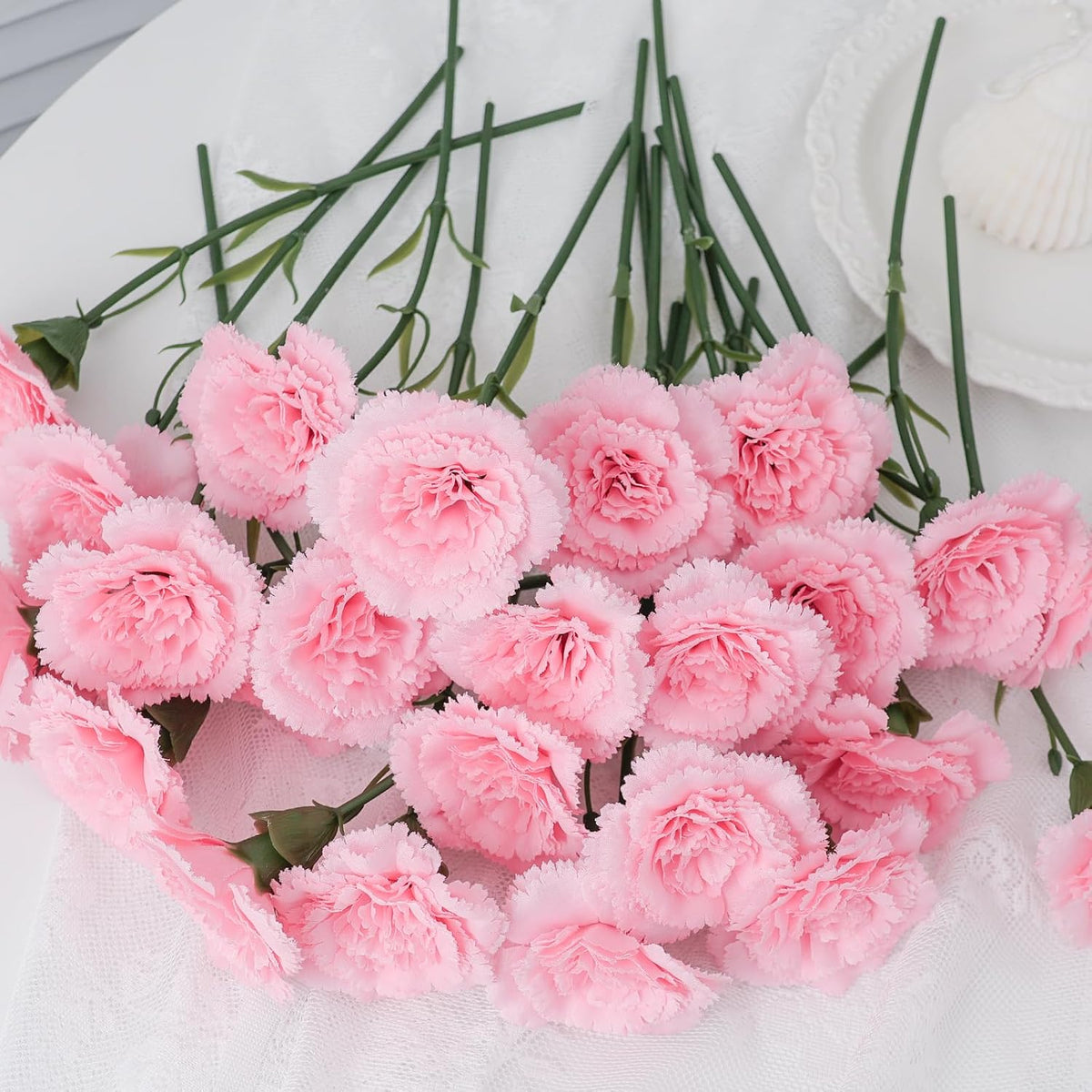 24Pcs Pink Silk Carnations Artificial Flowers with Stems, 11.4 in