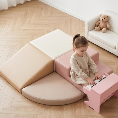 Climbing Foam Blocks for Toddlers: Waterproof Pu Leather Soft Climber - 4 Pcs Toddler Indoor Climbing Toys - Kids Outdoor Playground Playset Best Gift Preschool Daycare Supplies（Pink/Beige）