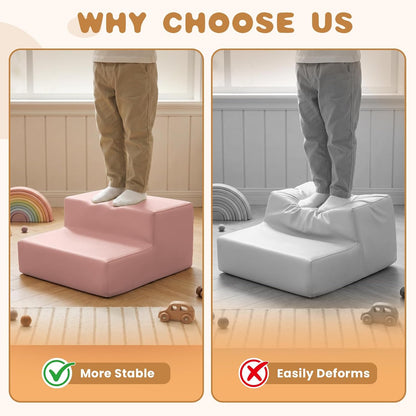 Climbing Foam Blocks for Toddlers: Waterproof Pu Leather Soft Climber - 4 Pcs Toddler Indoor Climbing Toys - Kids Outdoor Playground Playset Best Gift Preschool Daycare Supplies（Pink/Beige）