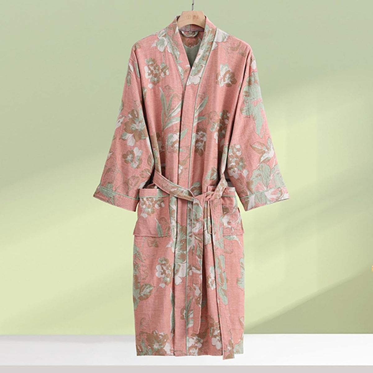 Womens Boho Floral Print Robe Lightweight Short Sleeve Bathrobe Soft Kimono Robes V-neck Loungewear with Pockets
