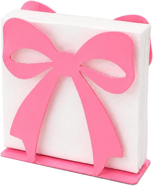 Pink Bow Napkin Holder Metal Tabletop Tissue Organizer for Wedding Baby Shower Birthday Party Dining Room Kitchen Decorations(Pink)