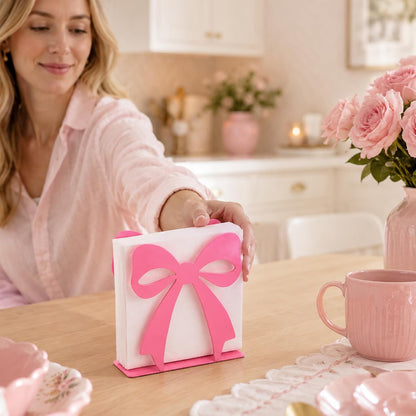 Pink Bow Napkin Holder Metal Tabletop Tissue Organizer for Wedding Baby Shower Birthday Party Dining Room Kitchen Decorations(Pink)