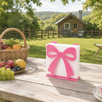 Pink Bow Napkin Holder Metal Tabletop Tissue Organizer for Wedding Baby Shower Birthday Party Dining Room Kitchen Decorations(Pink)