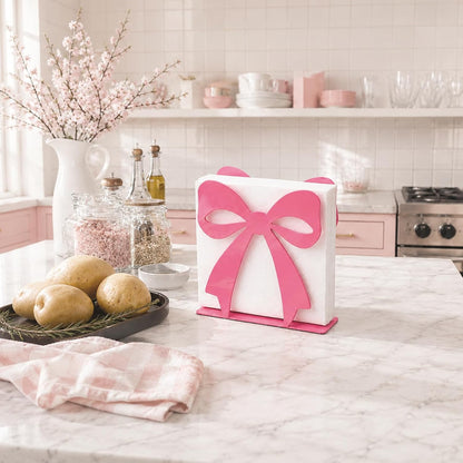 Pink Bow Napkin Holder Metal Tabletop Tissue Organizer for Wedding Baby Shower Birthday Party Dining Room Kitchen Decorations(Pink)