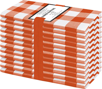 Cotton Clinic Set of 12 Cloth Napkins Gingham Check 100% Cotton 20x20 inches - Soft Durable Washable - Ideal for Events Wedding Holidays Easter - Perfect Everyday Use Table Dinner Napkins Orange