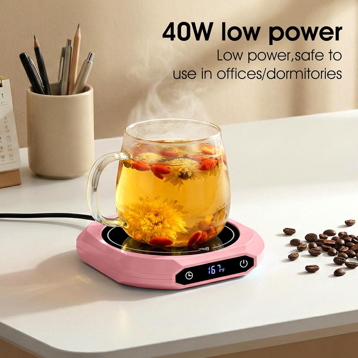 Coffee Mug Warmer with Timer for Desk, Auto Shut Off, Pink
