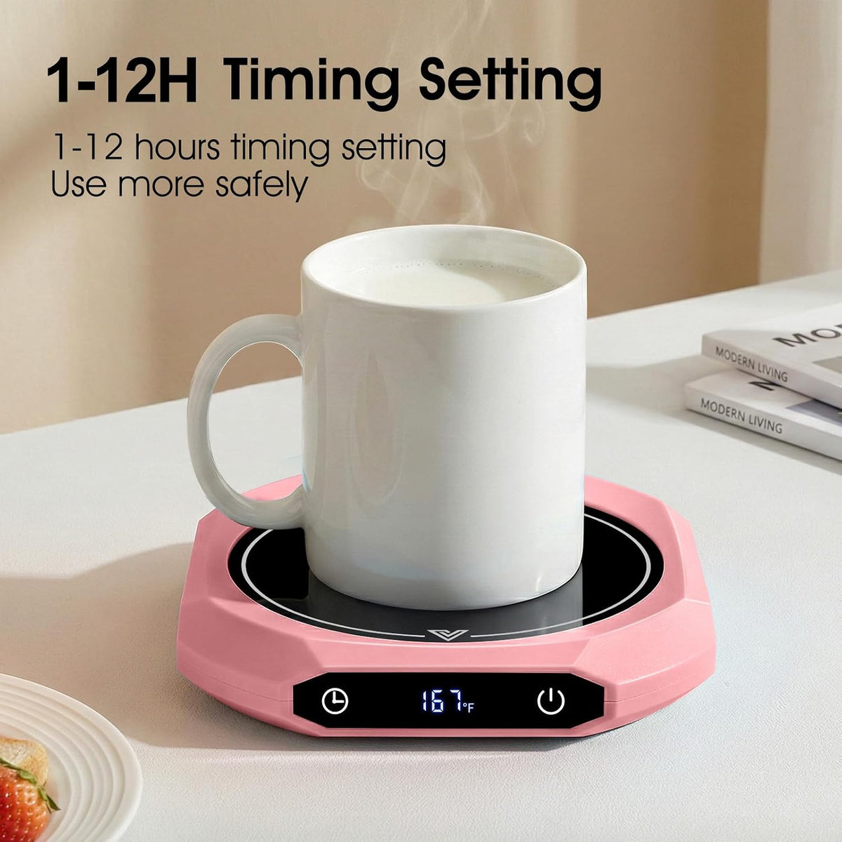Coffee Mug Warmer with Timer for Desk, Auto Shut Off, Pink