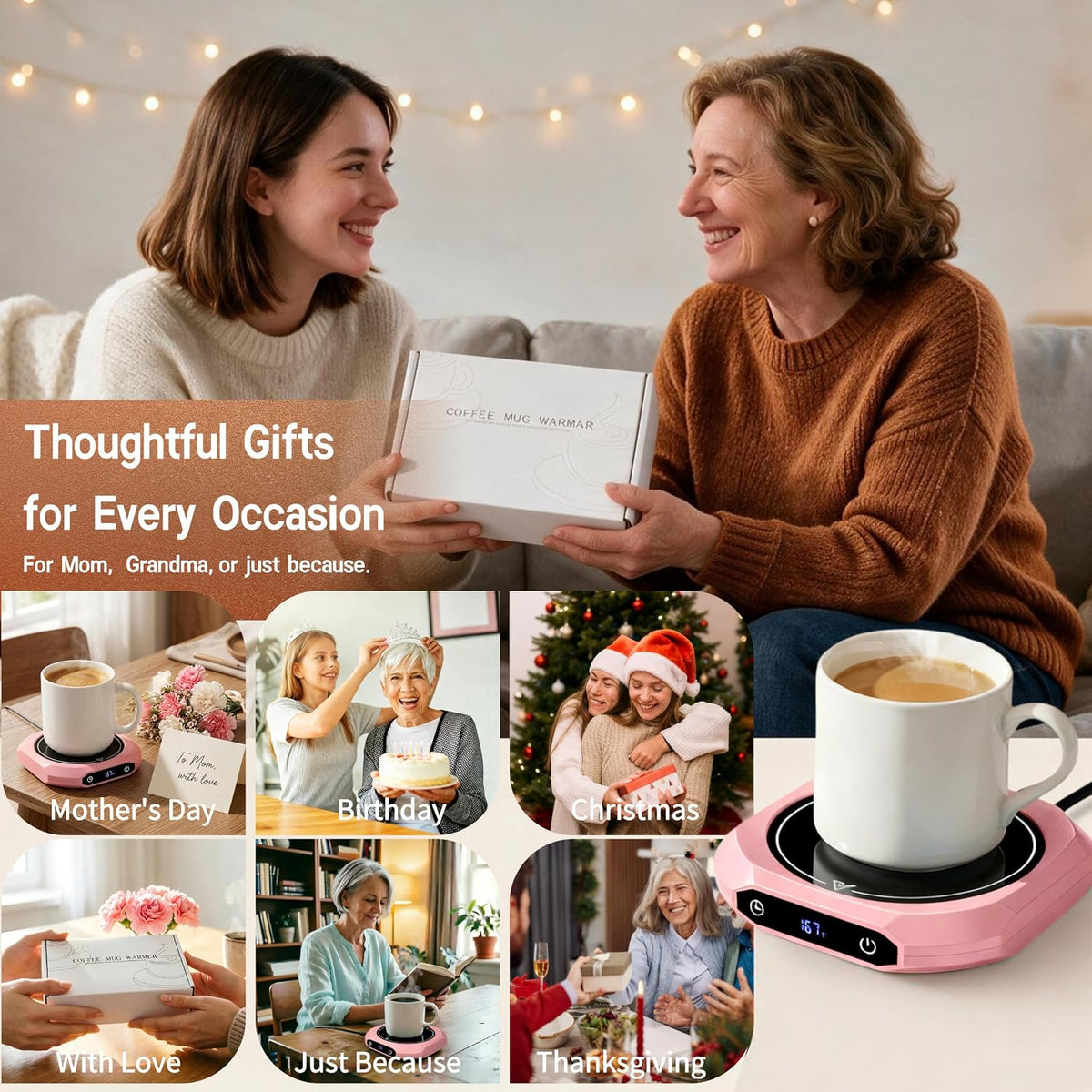 Coffee Mug Warmer with Timer for Desk, Auto Shut Off, Pink