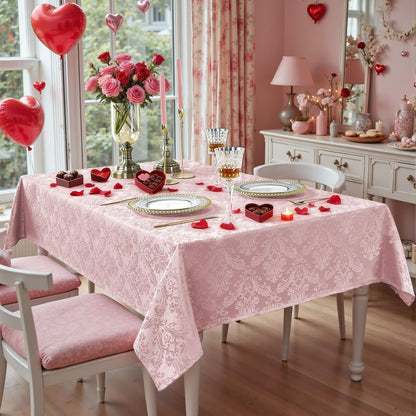 Pink Jacquard Damask Rectangular Tablecloth 60 x 102 Inch