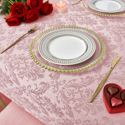 Pink Jacquard Damask Rectangular Tablecloth 60 x 102 Inch