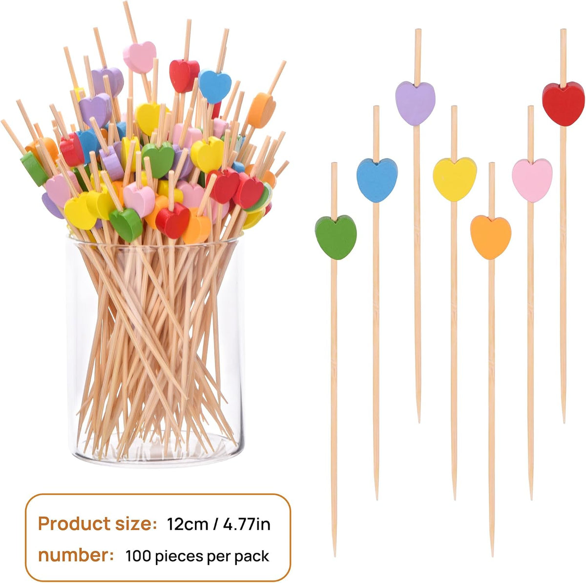 100 Pack Heart Cocktail Picks,4.7 Inch Toothpicks for Appetizers