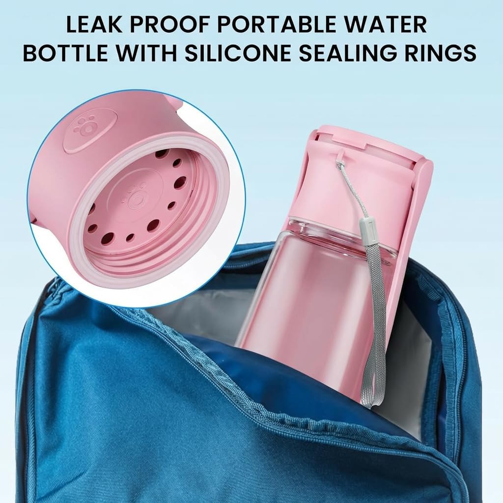 Portable Dog Water Bottle for Walking – 19oz / 12oz Foldable Pet Water Dispenser for Puppies, Medium & Large Dogs – Leak Proof Travel Water Bowl for Small Animals Dog Accessories(19OZ Pink)