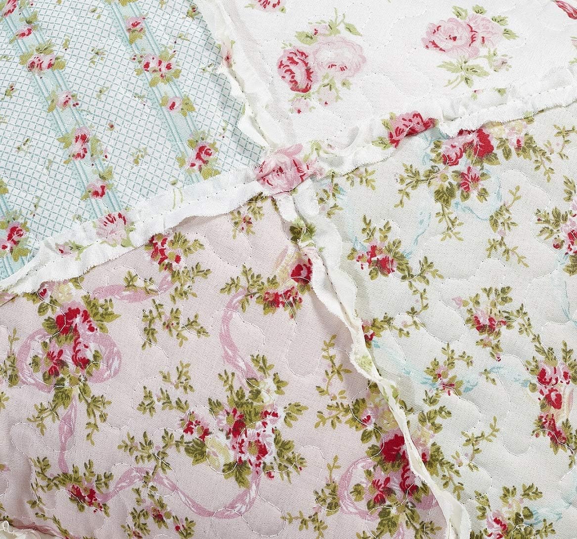 Pink & Green Roses Ruffle Pillowshams Set, 18"x18"