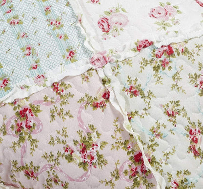 Pink & Green Roses Ruffle Pillowshams Set, 18"x18"