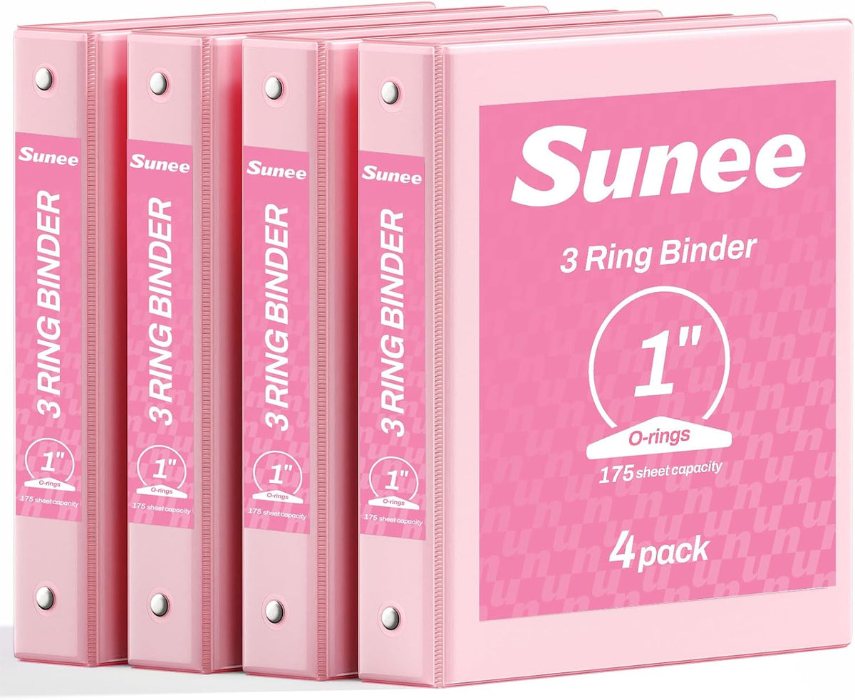 3 Ring Binder 1 Inch 4 Pack, Clear View 1" Binders Three Ring PVC-Free (Fit 8.5x11 Inches) for School or Office Supplies, Pink