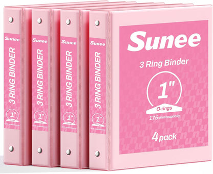 3 Ring Binder 1 Inch 4 Pack, Clear View 1" Binders Three Ring PVC-Free (Fit 8.5x11 Inches) for School or Office Supplies, Pink