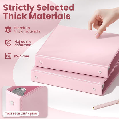 3 Ring Binder 1 Inch 4 Pack, Clear View 1" Binders Three Ring PVC-Free (Fit 8.5x11 Inches) for School or Office Supplies, Pink