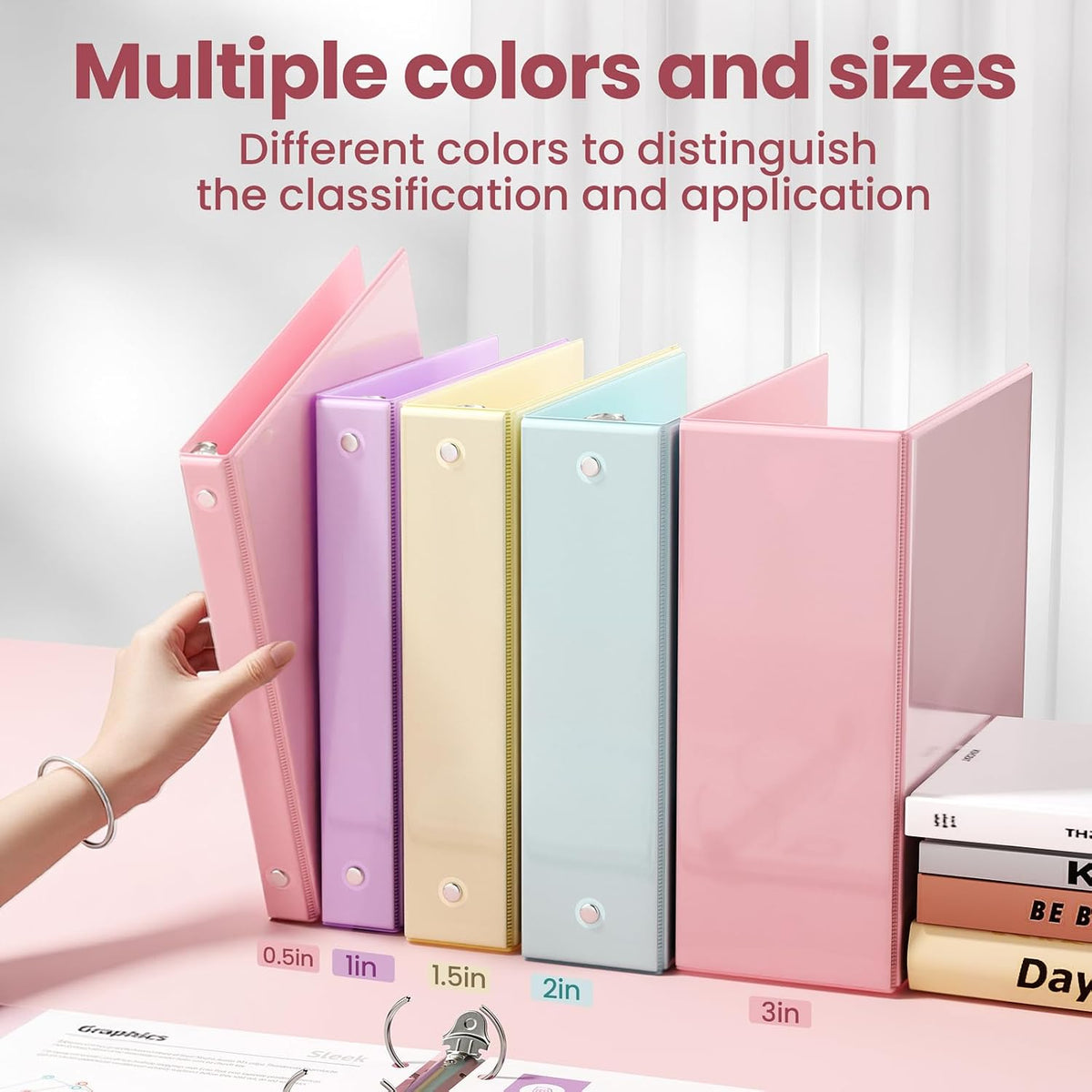3 Ring Binder 1 Inch 4 Pack, Clear View 1" Binders Three Ring PVC-Free (Fit 8.5x11 Inches) for School or Office Supplies, Pink