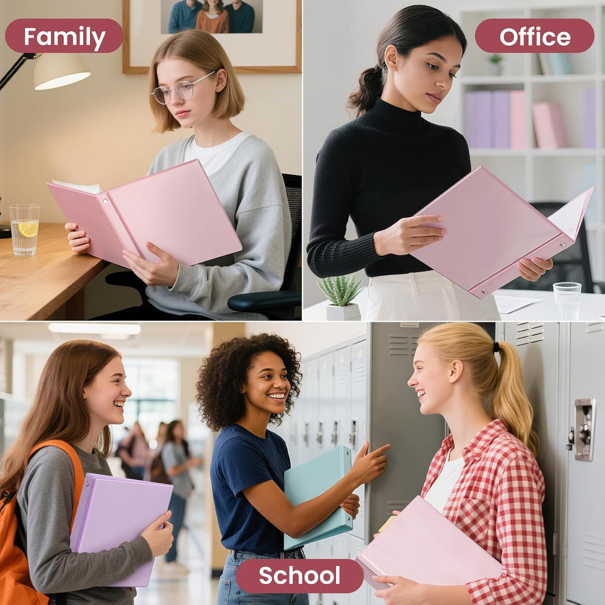 3 Ring Binder 1 Inch 4 Pack, Clear View 1" Binders Three Ring PVC-Free (Fit 8.5x11 Inches) for School or Office Supplies, Pink