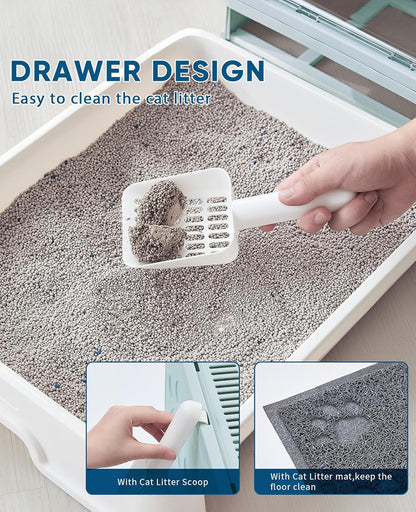Medario Cat Litter Box with Litter Mat and Scoop, Large Covered Litter Box with Lid, Enclosed Kitty Box, Front Entry Top Exit, Odor Control, Easy to Clean (Blue)