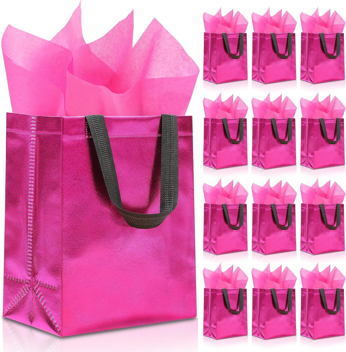 Magenta Gift Bags - 12pk - Reusable - With Inner Liner Paper
