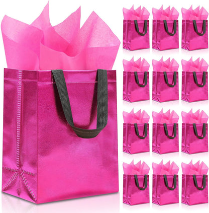 Magenta Gift Bags - 12pk - Reusable - With Inner Liner Paper