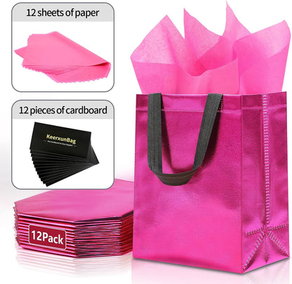Magenta Gift Bags - 12pk - Reusable - With Inner Liner Paper