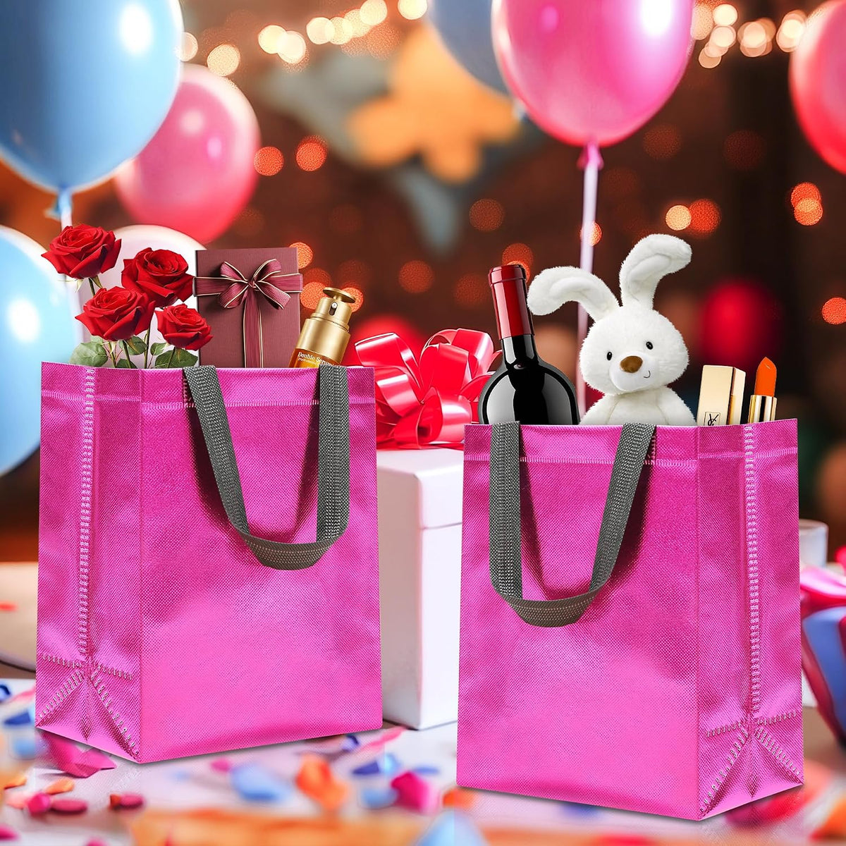 Magenta Gift Bags - 12pk - Reusable - With Inner Liner Paper