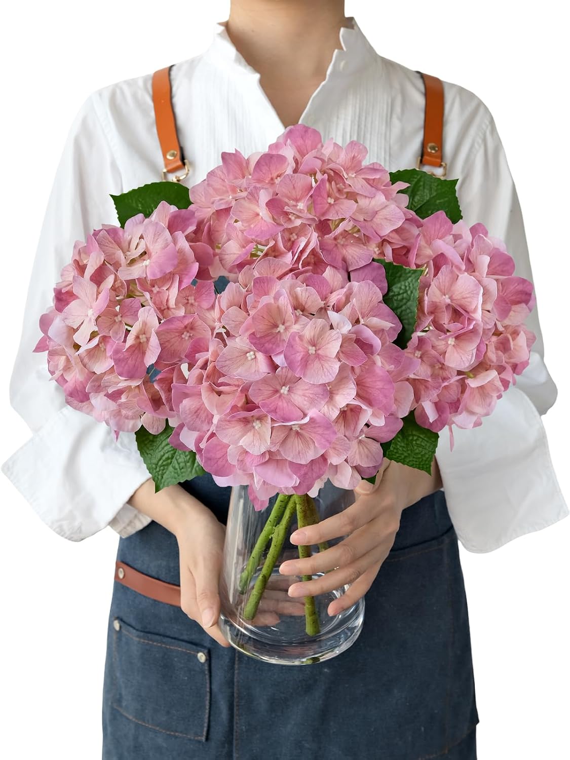JINWOE Pink Artificial Hydrangeas, 4Pcs Latex Real Touch 20" Lifelike Boho Large Flowers with Stems, Artificial Flowers for Wedding Bouquet Table Centerpieces Home Outdoor (Peach Pink)