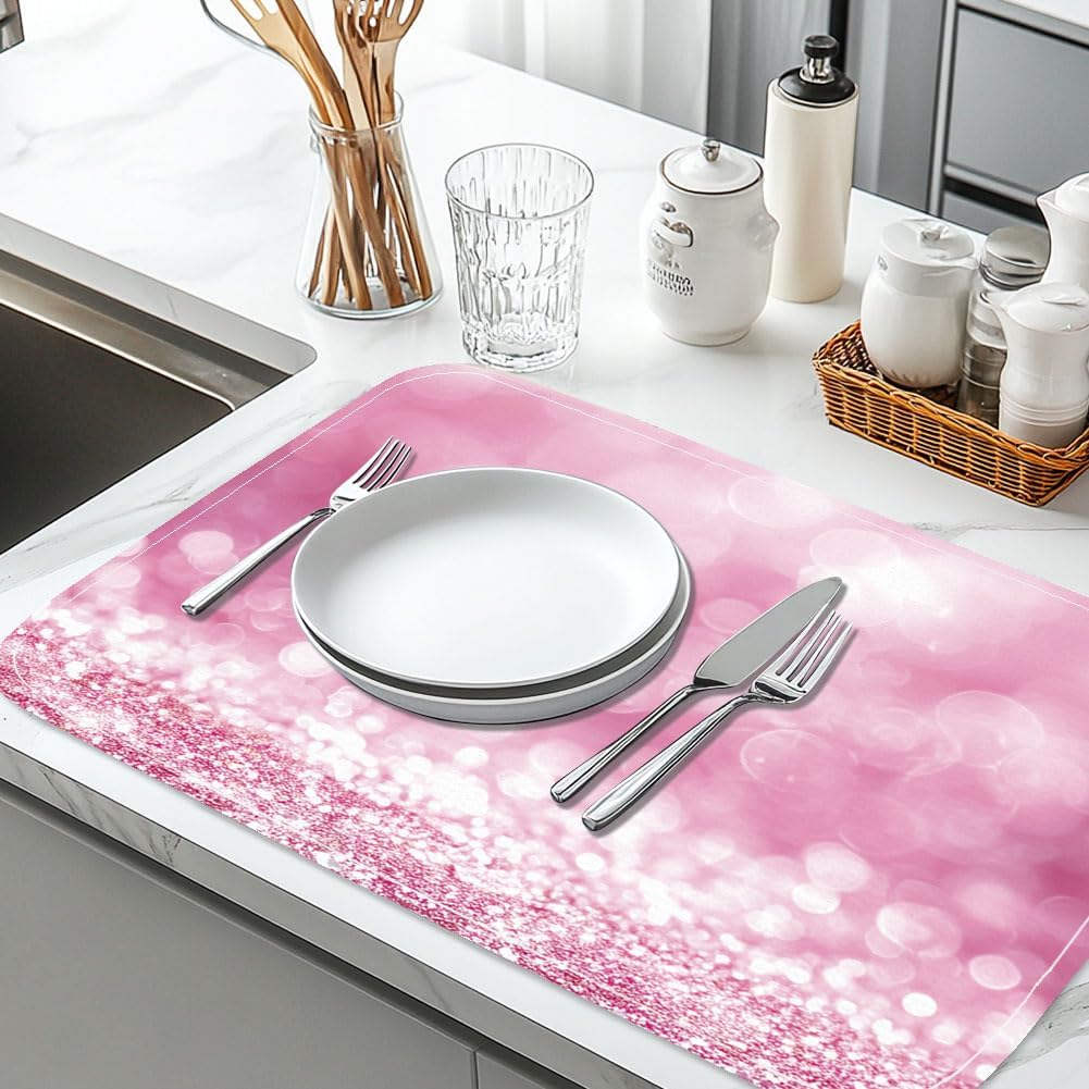Dish Drying Mats Light Purple Absorbent Drying Mat Quick Dry Dish Drainer Mats for Kitchen Countertop Large Dish Mats for Faucet Sink Refrigerator