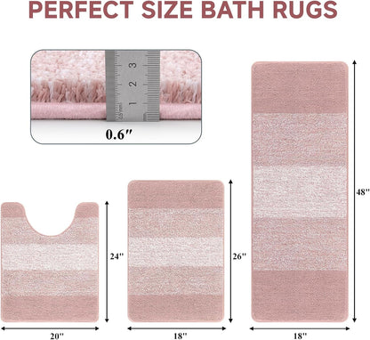 3 Piece Bathroom Rug Set, Microfiber Non Slip Bath Mats, Dusty Pink